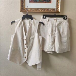 NWT Commense Beige Linen Cotton Vest & Shorts Set size XS